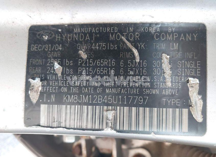 Photo 9 of 2005 Hyundai Tucson GL (VIN KM8JM12B45U117797)