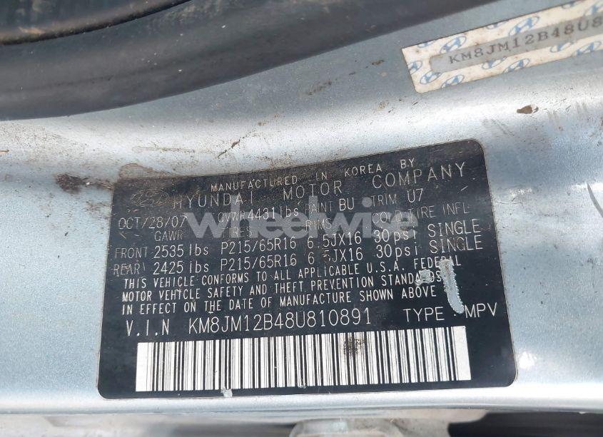 Photo 9 of 2008 Hyundai Tucson GLS (VIN KM8JM12B48U810891)