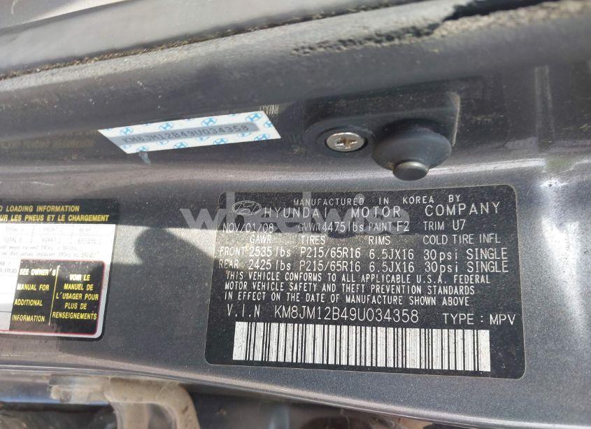 Photo 9 of 2009 Hyundai Tucson GLS (VIN KM8JM12B49U034358)