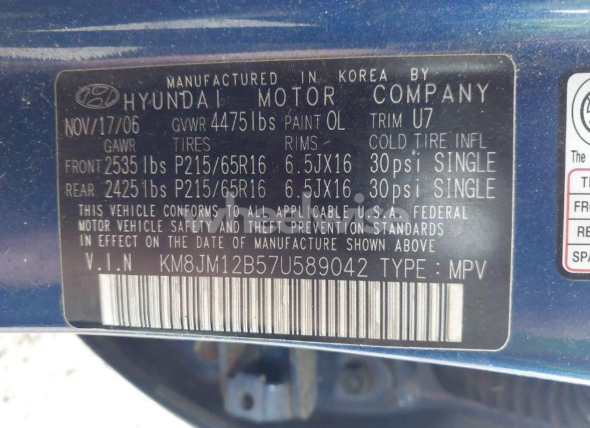 Photo 9 of 2007 Hyundai Tucson GLS (VIN KM8JM12B57U589042)