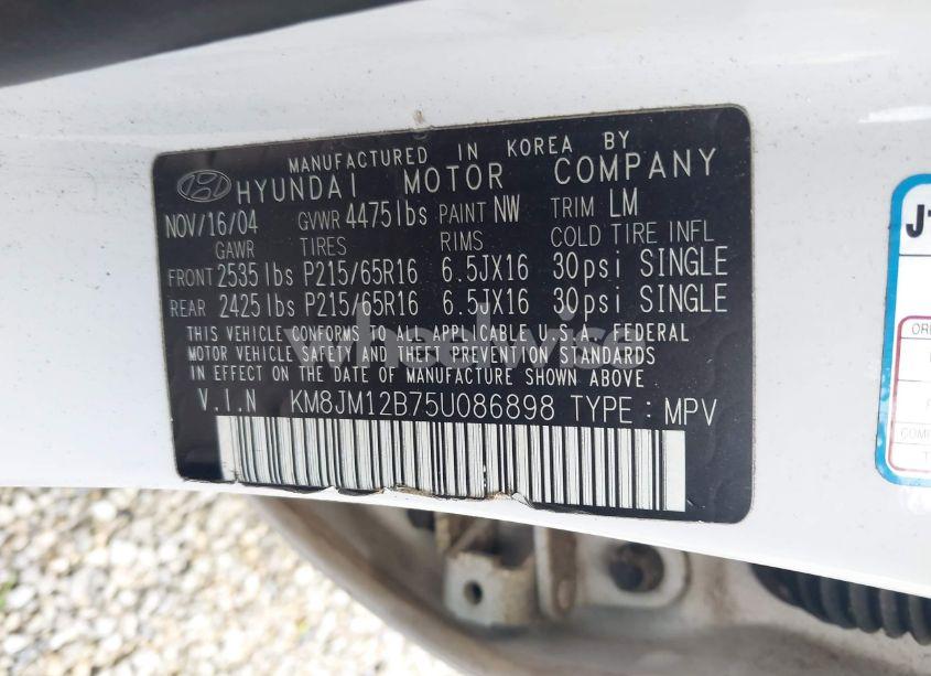 Photo 9 of 2005 Hyundai Tucson GL (VIN KM8JM12B75U086898)