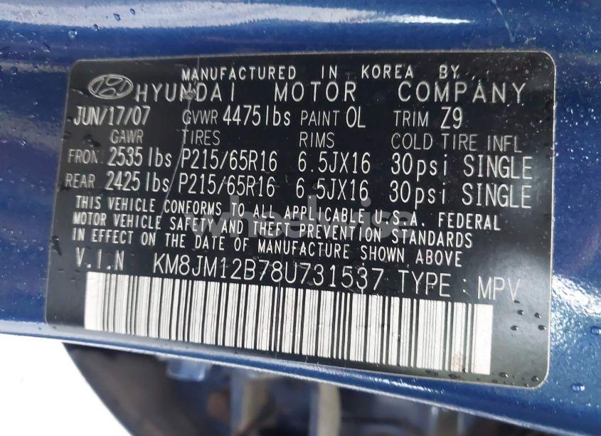 Photo 9 of 2008 Hyundai Tucson GLS (VIN KM8JM12B78U731537)