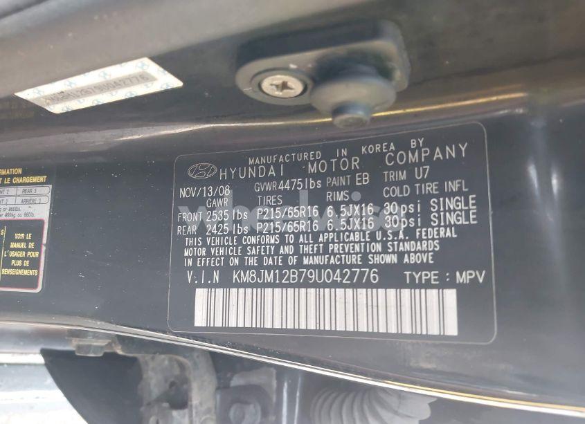 Photo 9 of 2009 Hyundai Tucson GLS (VIN KM8JM12B79U042776)