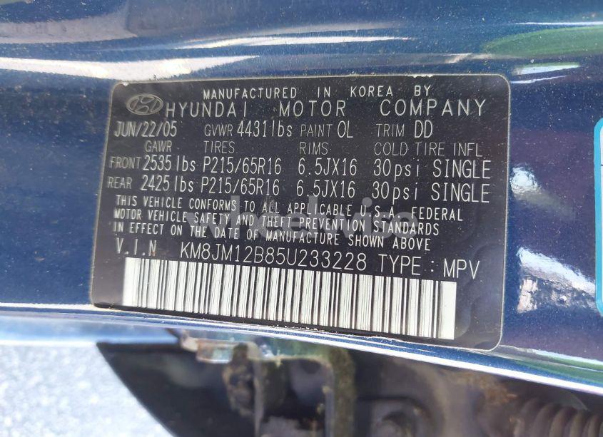 Photo 9 of 2005 Hyundai Tucson GL (VIN KM8JM12B85U233228)