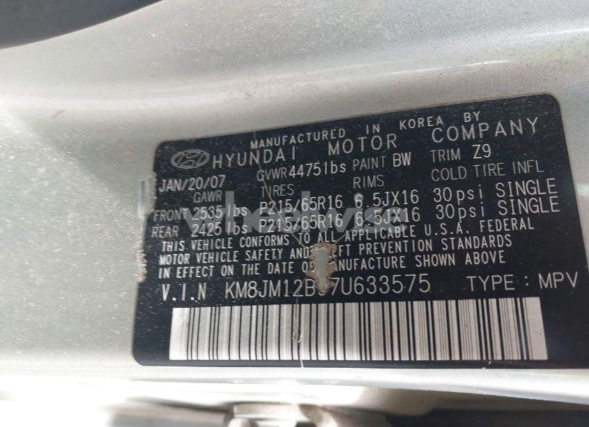 Photo 9 of 2007 Hyundai Tucson GLS (VIN KM8JM12B97U633575)