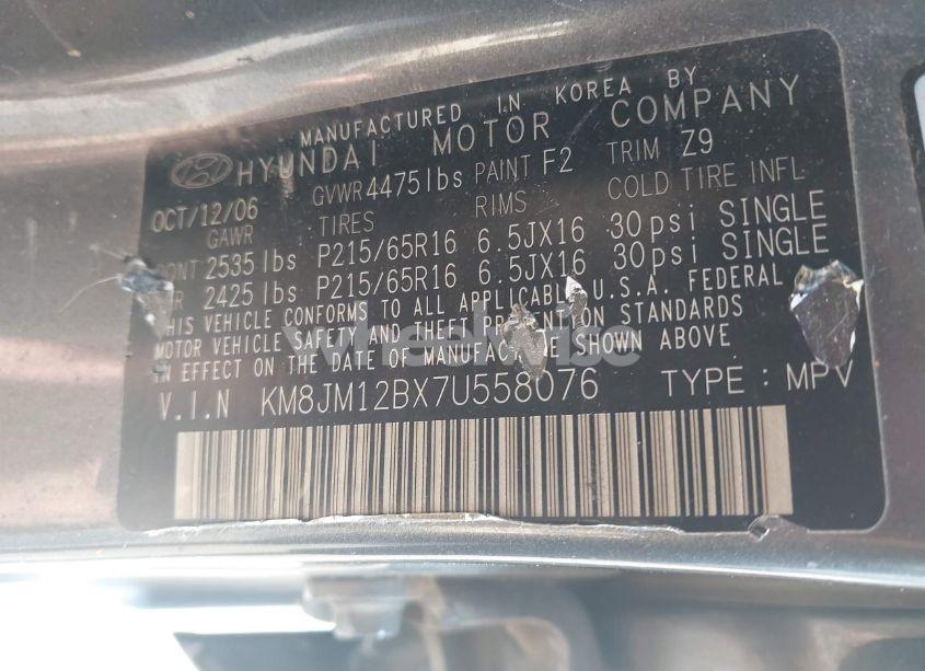 Photo 9 of 2007 Hyundai Tucson GLS (VIN KM8JM12BX7U558076)