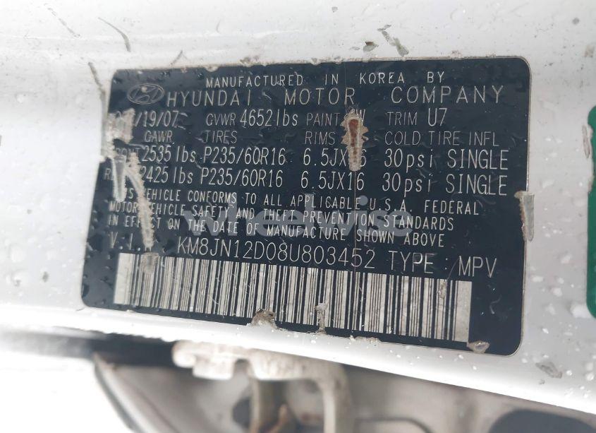 Photo 9 of 2008 Hyundai Tucson LIMITED V6/SE (VIN KM8JN12D08U803452)