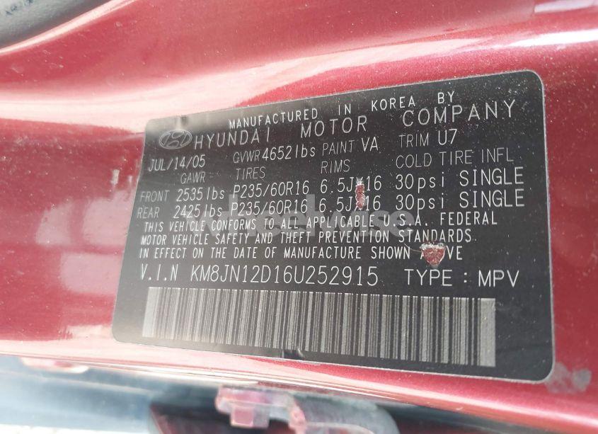 Photo 9 of 2006 Hyundai Tucson GLS/LIMITED (VIN KM8JN12D16U252915)