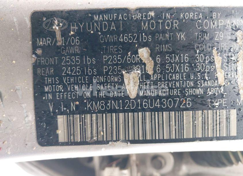 Photo 9 of 2006 Hyundai Tucson GLS/LIMITED (VIN KM8JN12D16U430726)