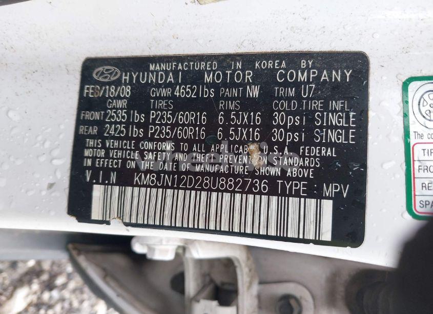 Photo 9 of 2008 Hyundai Tucson LIMITED V6/SE (VIN KM8JN12D28U882736)