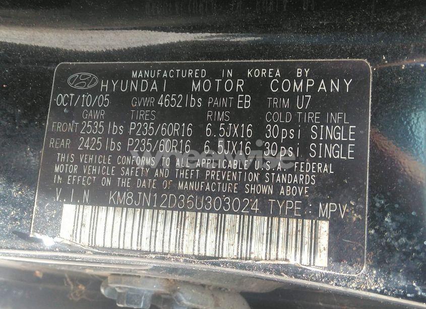 Photo 9 of 2006 Hyundai Tucson GLS/LIMITED (VIN KM8JN12D36U303024)