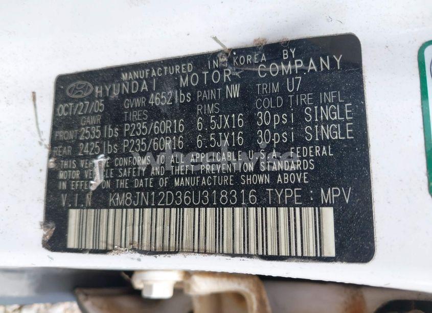 Photo 9 of 2006 Hyundai Tucson GLS/LIMITED (VIN KM8JN12D36U318316)