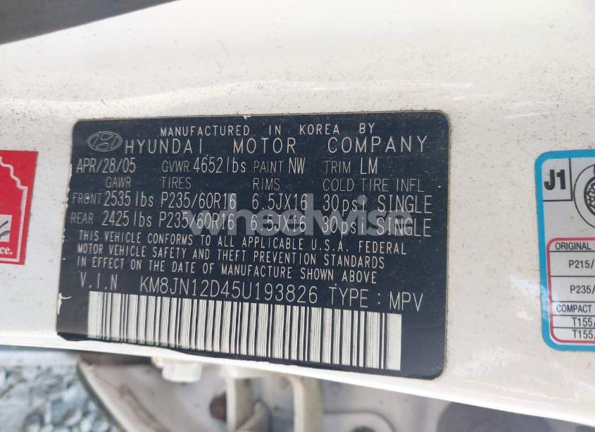 Photo 9 of 2005 Hyundai Tucson GLS/LX (VIN KM8JN12D45U193826)