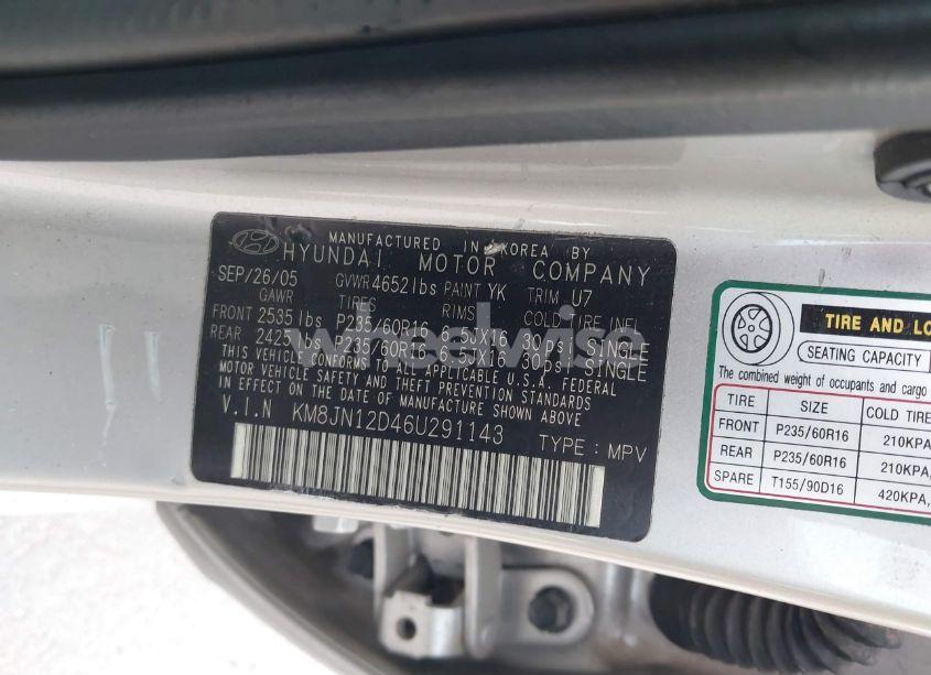 Photo 9 of 2006 Hyundai Tucson GLS/LIMITED (VIN KM8JN12D46U291143)