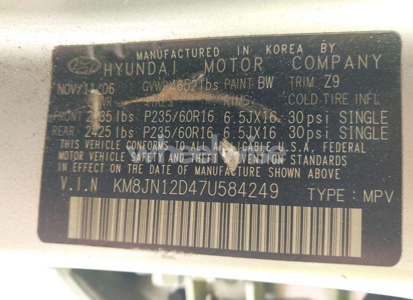 Photo 9 of 2007 Hyundai Tucson LIMITED/SE (VIN KM8JN12D47U584249)