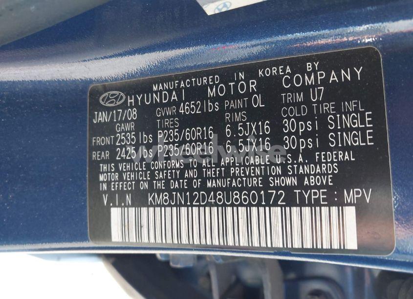 Photo 9 of 2008 Hyundai Tucson LIMITED V6/SE (VIN KM8JN12D48U860172)