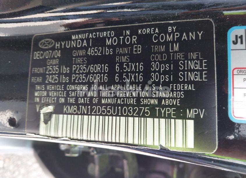 Photo 9 of 2005 Hyundai Tucson GLS/LX (VIN KM8JN12D55U103275)