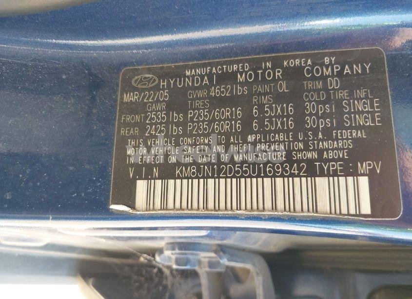 Photo 9 of 2005 Hyundai Tucson GLS/LX (VIN KM8JN12D55U169342)