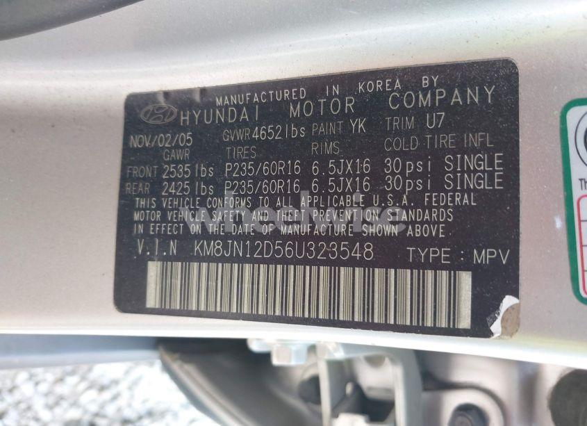 Photo 9 of 2006 Hyundai Tucson GLS/LIMITED (VIN KM8JN12D56U323548)