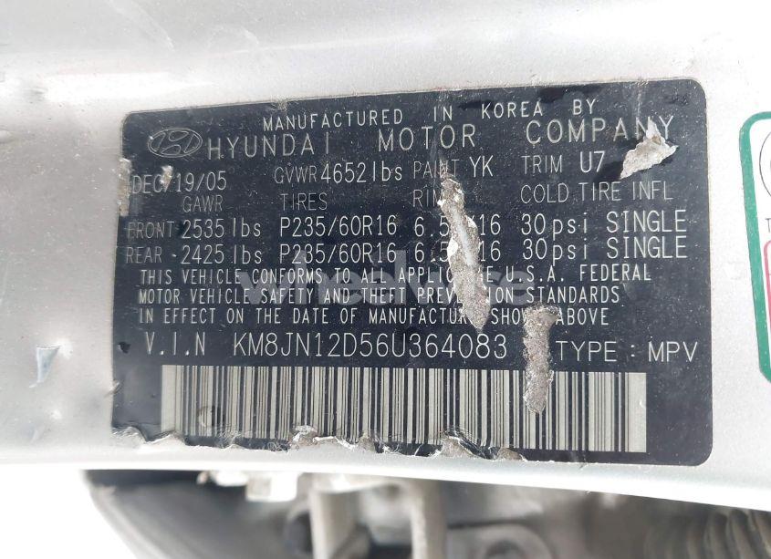 Photo 9 of 2006 Hyundai Tucson GLS/LIMITED (VIN KM8JN12D56U364083)