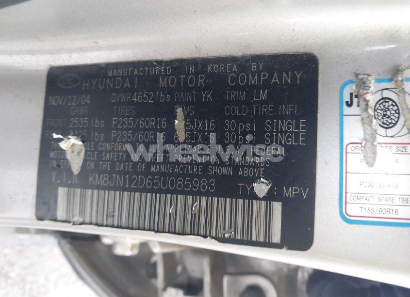 Photo 9 of 2005 Hyundai Tucson GLS/LX (VIN KM8JN12D65U085983)