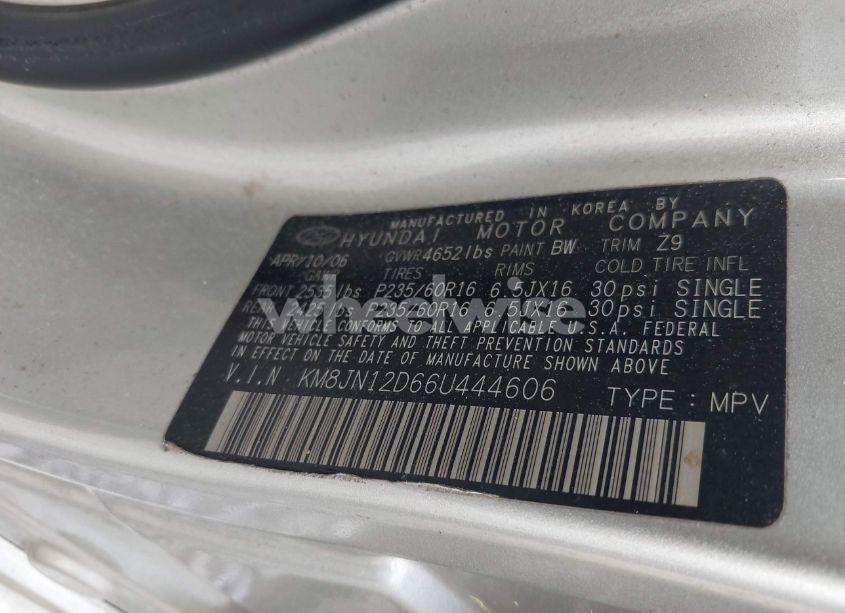 Photo 9 of 2006 Hyundai Tucson GLS/LIMITED (VIN KM8JN12D66U444606)