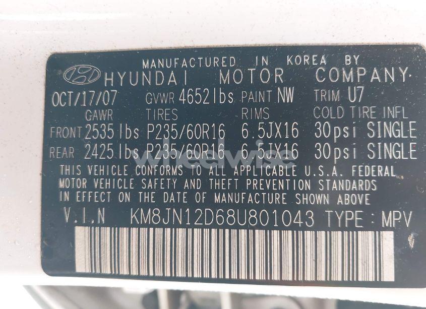 Photo 9 of 2008 Hyundai Tucson LIMITED V6/SE (VIN KM8JN12D68U801043)