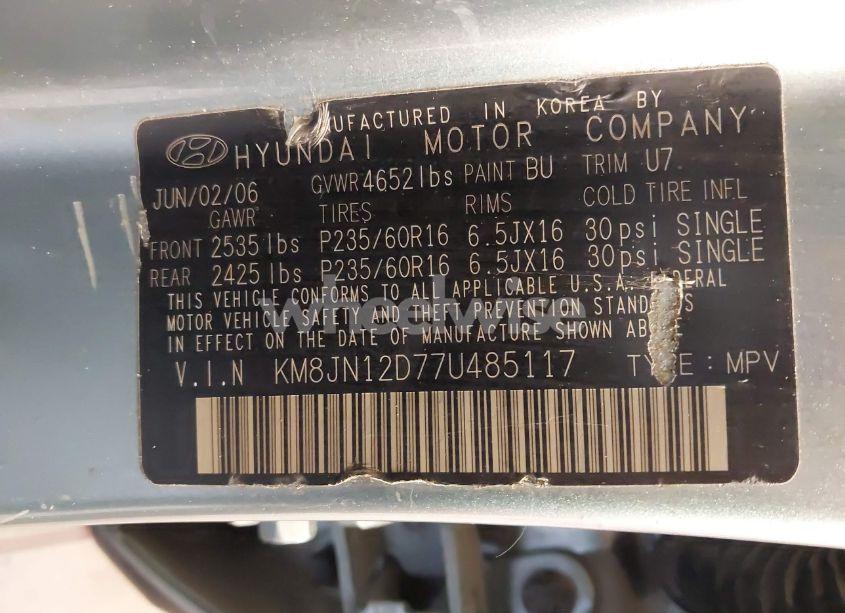 Photo 9 of 2007 Hyundai Tucson LIMITED/SE (VIN KM8JN12D77U485117)