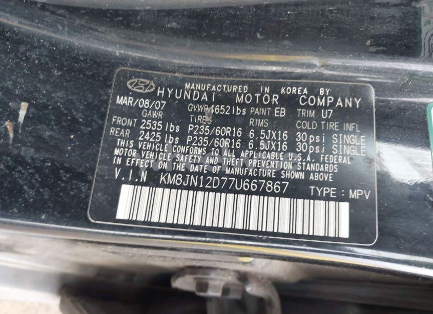 Photo 9 of 2007 Hyundai Tucson LIMITED/SE (VIN KM8JN12D77U667867)
