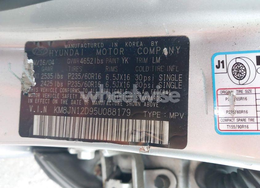 Photo 9 of 2005 Hyundai Tucson GLS/LX (VIN KM8JN12D95U088179)