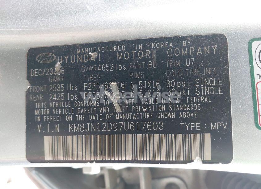 Photo 9 of 2007 Hyundai Tucson LIMITED/SE (VIN KM8JN12D97U617603)