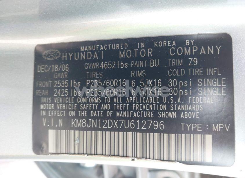 Photo 9 of 2007 Hyundai Tucson LIMITED/SE (VIN KM8JN12DX7U612796)