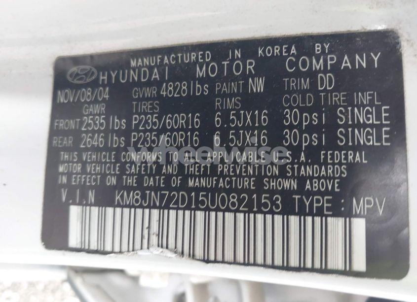 Photo 9 of 2005 Hyundai Tucson GLS/LX (VIN KM8JN72D15U082153)