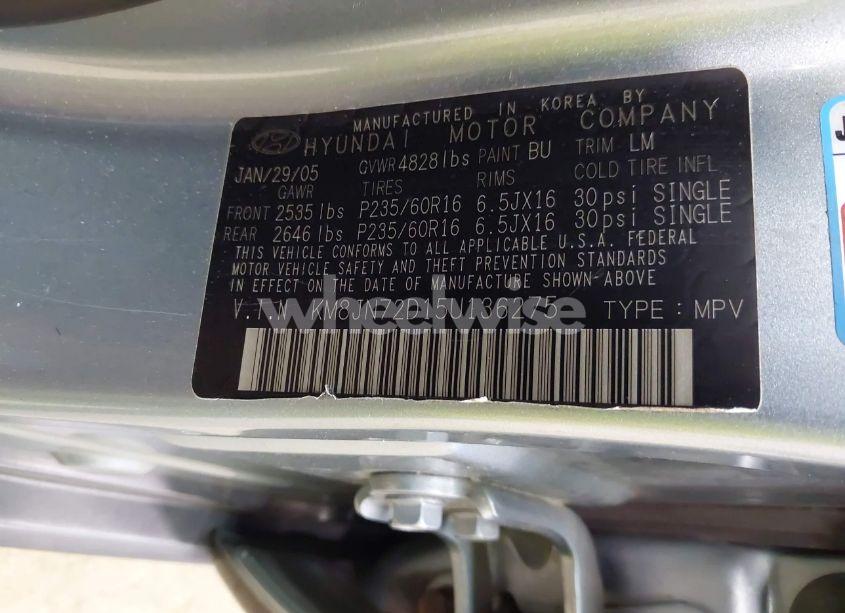 Photo 9 of 2005 Hyundai Tucson GLS/LX (VIN KM8JN72D15U136275)