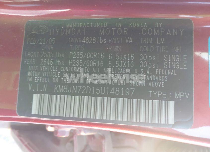 Photo 9 of 2005 Hyundai Tucson GLS/LX (VIN KM8JN72D15U148197)