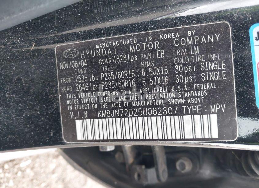 Photo 9 of 2005 Hyundai Tucson GLS/LX (VIN KM8JN72D25U082307)