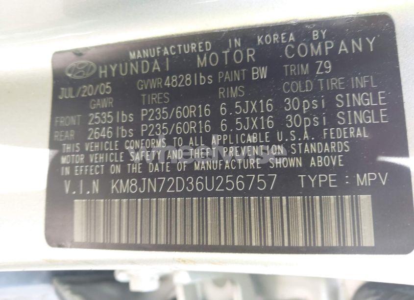 Photo 9 of 2006 Hyundai Tucson GLS/LIMITED (VIN KM8JN72D36U256757)