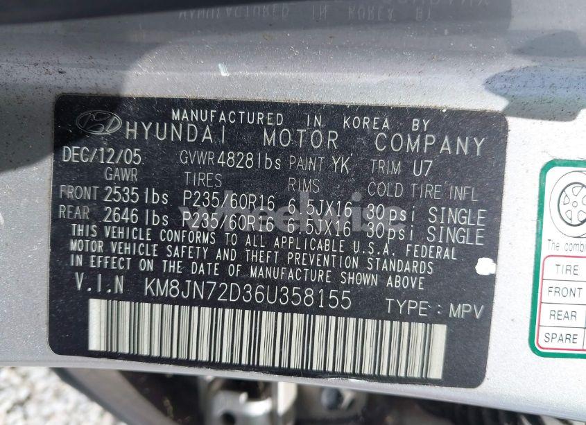 Photo 9 of 2006 Hyundai Tucson GLS/LIMITED (VIN KM8JN72D36U358155)