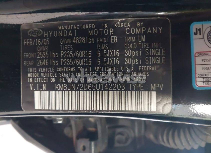 Photo 9 of 2005 Hyundai Tucson GLS/LX (VIN KM8JN72D65U142203)