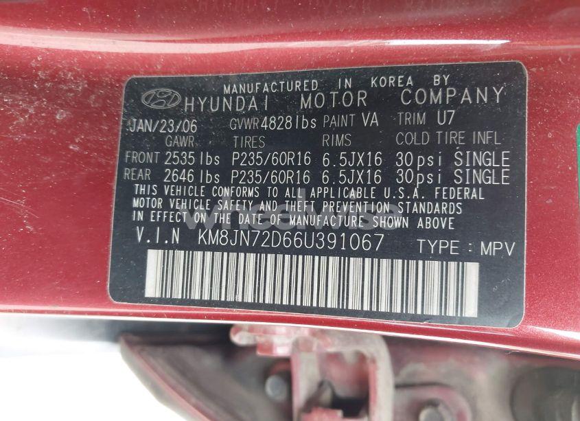 Photo 9 of 2006 Hyundai Tucson GLS/LIMITED (VIN KM8JN72D66U391067)