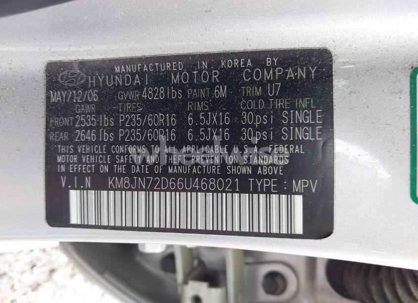 Photo 9 of 2006 Hyundai Tucson GLS/LIMITED (VIN KM8JN72D66U468021)