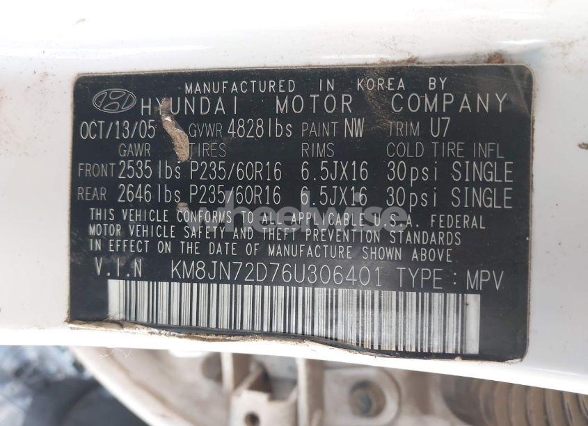 Photo 9 of 2006 Hyundai Tucson GLS/LIMITED (VIN KM8JN72D76U306401)