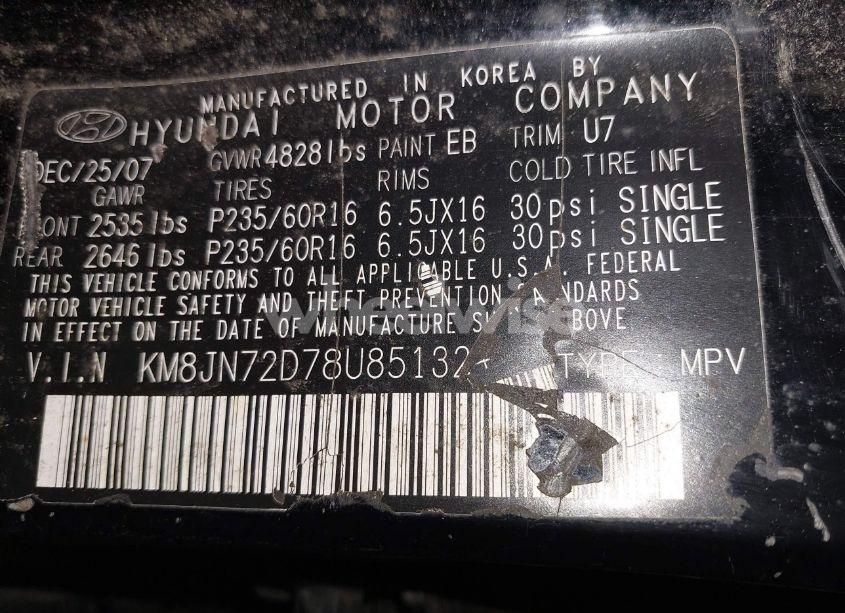 Photo 9 of 2008 Hyundai Tucson LIMITED V6/SE (VIN KM8JN72D78U851324)