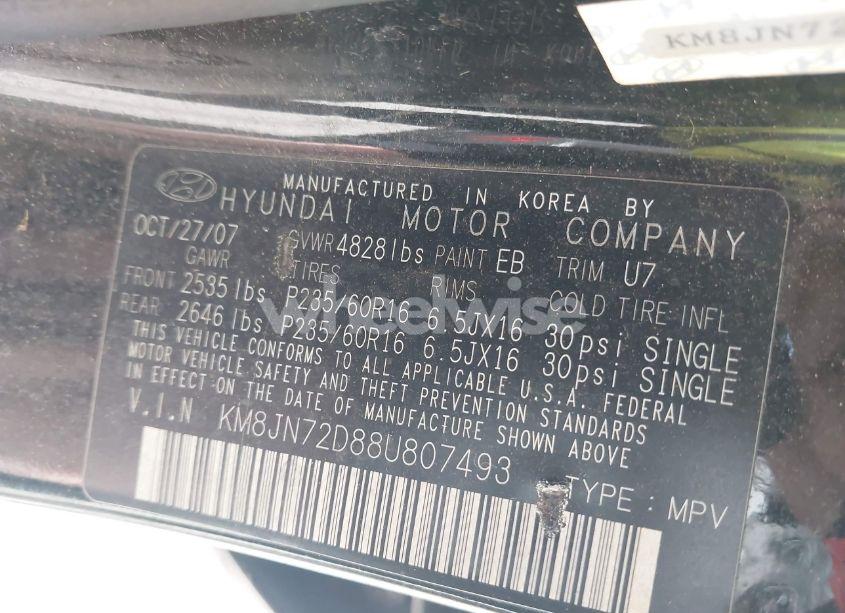 Photo 9 of 2008 Hyundai Tucson LIMITED V6/SE (VIN KM8JN72D88U807493)