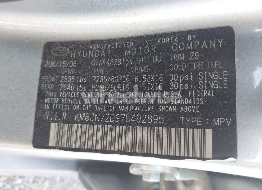 Photo 9 of 2007 Hyundai Tucson LIMITED/SE (VIN KM8JN72D97U492895)