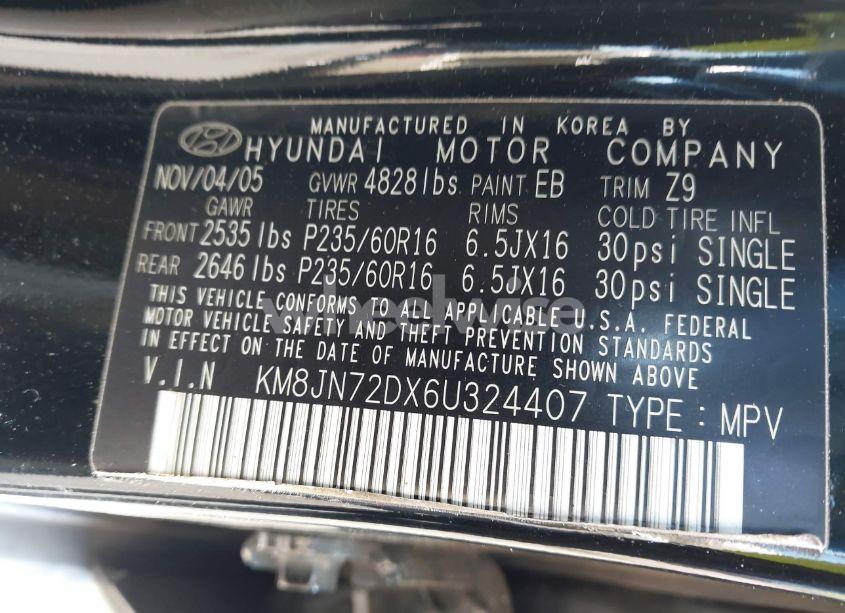 Photo 9 of 2006 Hyundai Tucson GLS/LIMITED (VIN KM8JN72DX6U324407)