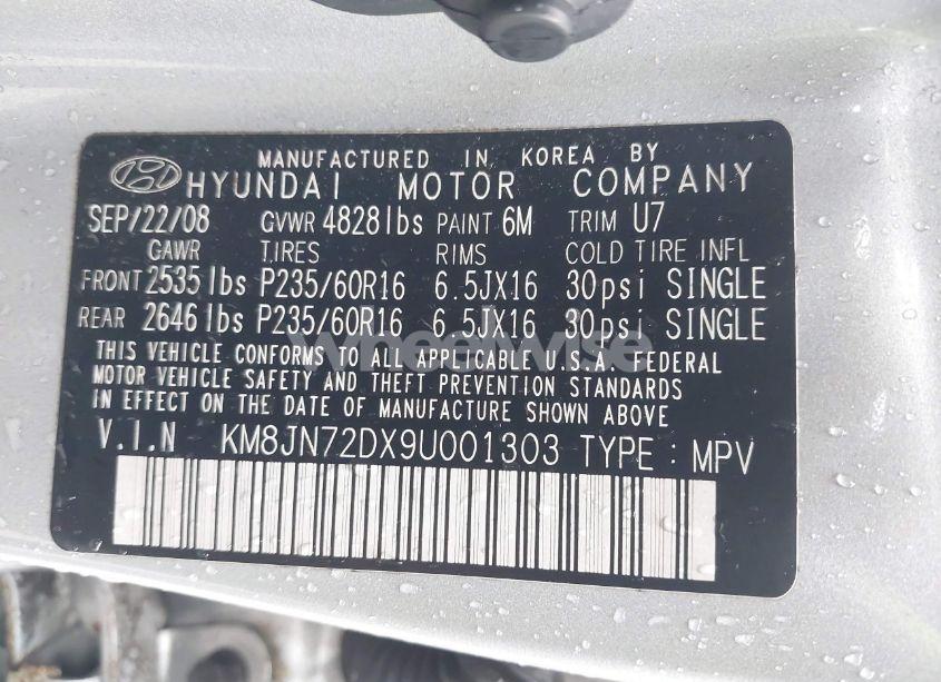 Photo 9 of 2009 Hyundai Tucson SE (VIN KM8JN72DX9U001303)