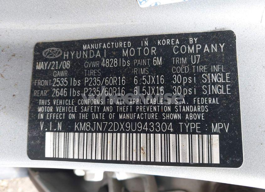 Photo 9 of 2009 Hyundai Tucson SE (VIN KM8JN72DX9U943304)