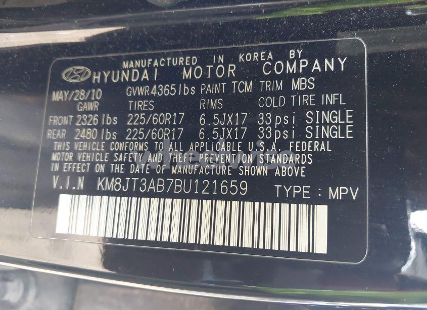 Photo 9 of 2011 Hyundai Tucson GL (VIN KM8JT3AB7BU121659)