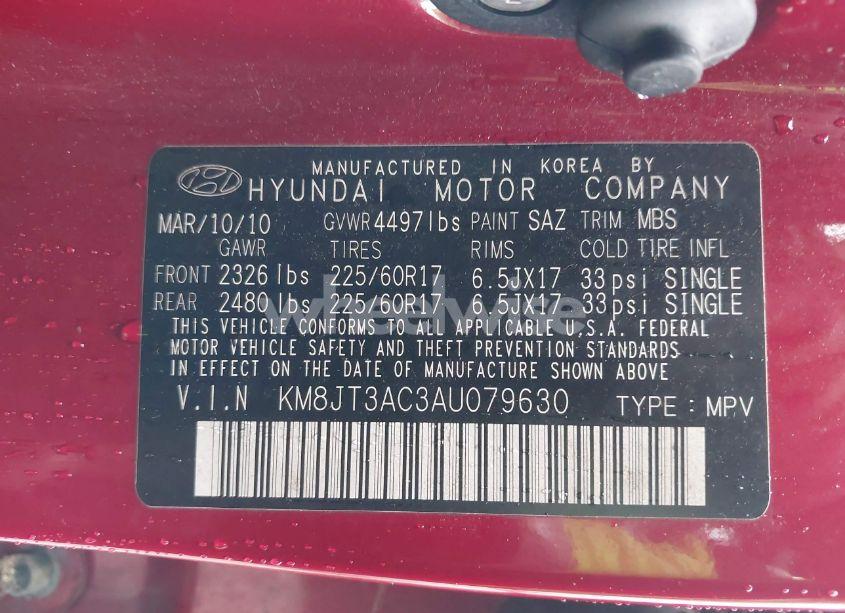 Photo 9 of 2010 Hyundai Tucson GLS (VIN KM8JT3AC3AU079630)